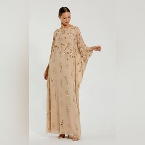 Mac Duggal Beige Floral Embellished Wedding Dress